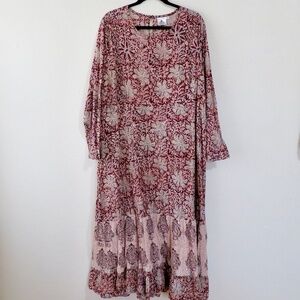 Marketplace Handwork of India Indian Cotton Maxi Dress 1W 1X Batik Print Tiered
